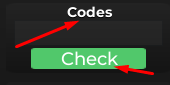 Text box and Check button to redeem codes in Defender's Depot - Tower Defense