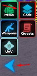 The blue arrow and Code button in Zombie: HyperLoot