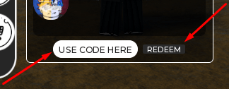 The USE CODE HERE box and REDEEM button in Onikami