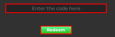 Race RNG enter codes box and redeem button