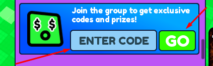The ENTER CODE box and GO button in Block Eaters