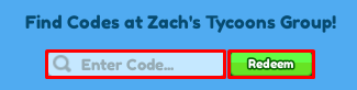 Tattoo Studio enter codes box and redeem button