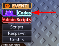 The Codes button in Infinite Script Fighting