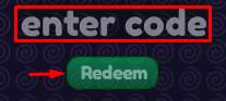 The "enter code" box and Redeem button in Rainbow Friends Morphs