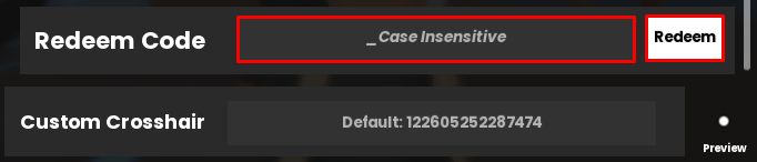 Fantasma PVP enter codes box and redeem button