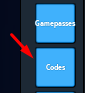 The Codes button in Saber Arena
