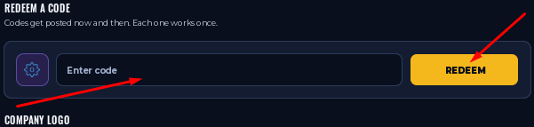 The Enter code box and REDEEM button in Fleet Empire