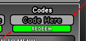 The Code Here box and REDEEM button in Dragon Blox GT