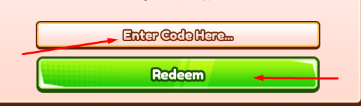 Enter Code Here box and Redeem button to redeem codes in Saber Simulator