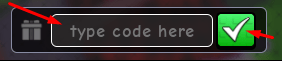 The "type code here" box and check icon in Brainrots Zombie Defense