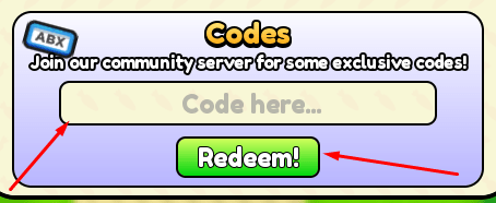 The Code here... box and Redeem! button in Farm an Island