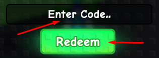 Enter Code box and Redeem button to redeem codes in Spin a Brainrot