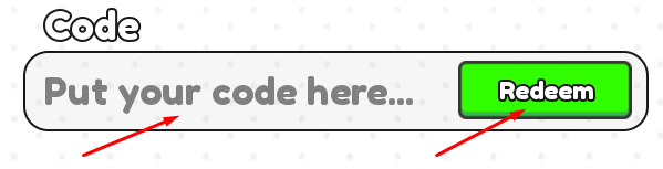 Put your code here box and Redeem button to redeem codes in Become a Deep Sea Explorer