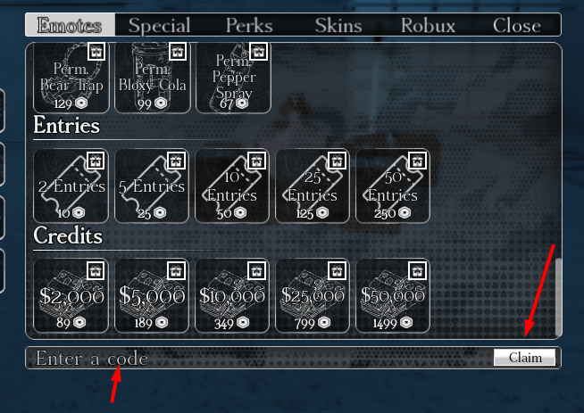 The Enter a code box and Claim button in Massacre