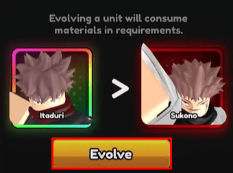 Anime Vanguards Itaduri evolve button