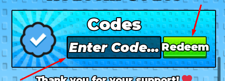 The Enter Code... box and Redeem button in +1 Luck Per Step