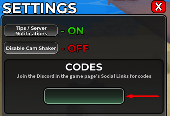 Claim codes interface within the settings menu to claim codes for rewards in Pirate Piece