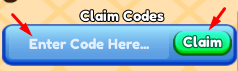 The "Enter Code Here" box and Claim button in Cook Off