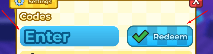 The Enter box and Redeem button in Space Wars!