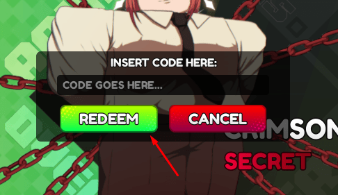 The insert code box in Anime Overload