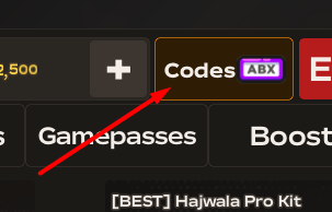 The Codes (ABX icon) button in Highway Drifting: Hajwala
