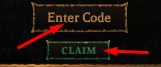 Enter Code box and CLAIM button to redeem codes in Slayer Incremental