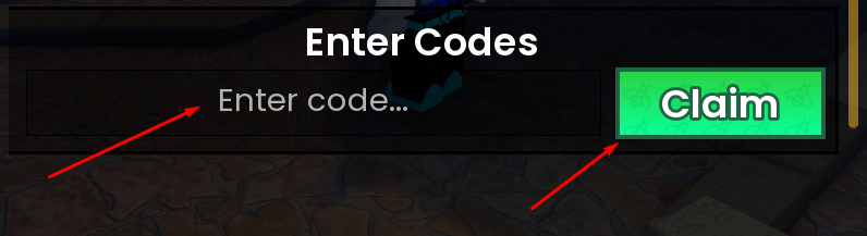 Enter code... box and claim button to redeem codes in Bees