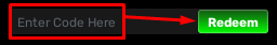 The "Enter Code Here" box and Redeem button in Duel Stars