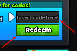 The Insert code here! box and Redeem button in Kill Infinite Zombies