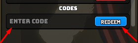 The ENTER CODE box and REDEEM button in 2 Player Games