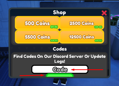 Claim codes interface in Blocky Toilet Tower Defense to redeem codes for rewards