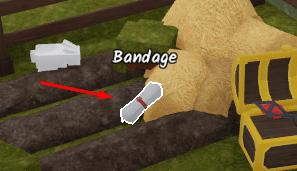 A bandage on the ground in 99 Nights in the Forest