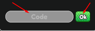 Code box and Ok button to redeem codes in Anime Racing Clicker
