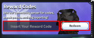 Jujustu Seas enter codes box and redeem button