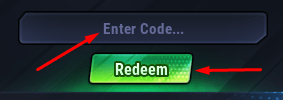 Enter Code box and Redeem button to redeem codes in Soccer:Zero