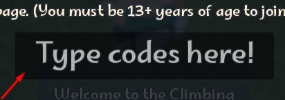 The Type codes here! box in Climbing Game