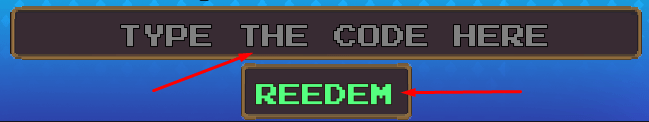 The TYPE THE CODE HERE box and REEDEM button in VOXEL FIGHTERS