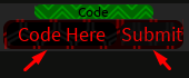 The "Code Here" box and Submit button in FNaF: Universe RP 2