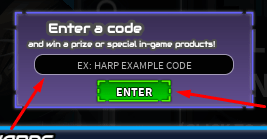 The EX: HARP EXAMPLE CODE box and ENTER button in Harp Isles