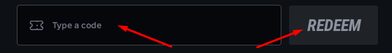 Type a code box and REDEEM button to use codes in Driven Football