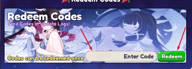 The Enter Code` box and Redeem button in Hoyoverse Gacha Simulator