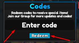 The Enter code box and Redeem button in Anime Card Infinite