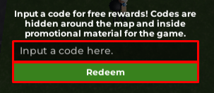 Build to Survive the Robots 2 enter codes box and redeem button