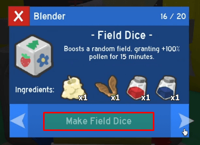 Bee Swarm Simulator Make Field Dice button