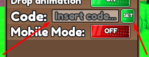 The Insert Code... box and SET button in Mine RNG