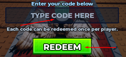 TYPE CODE HERE box and REDEEM button to redeem codes in Kick an Uma