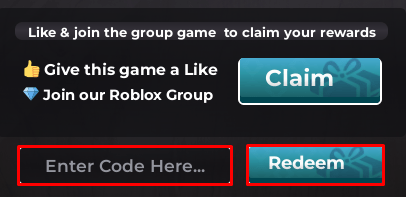 SLAP enter codes box and redeem button
