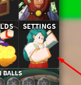 The SETTINGS button in Dragon Ball Rage
