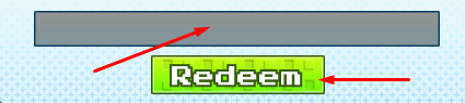 Text box and Redeem button to redeem codes in Element Arena