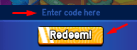 The "Enter code here" box and Redeem button in Omeni Fruits